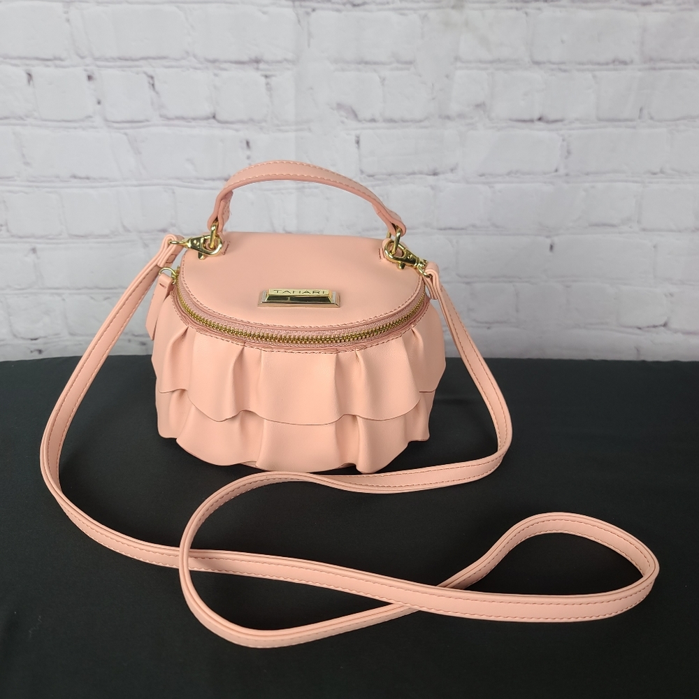 Tahari Dusty Rose Ruffled Bag. Small.  FLASH SALE